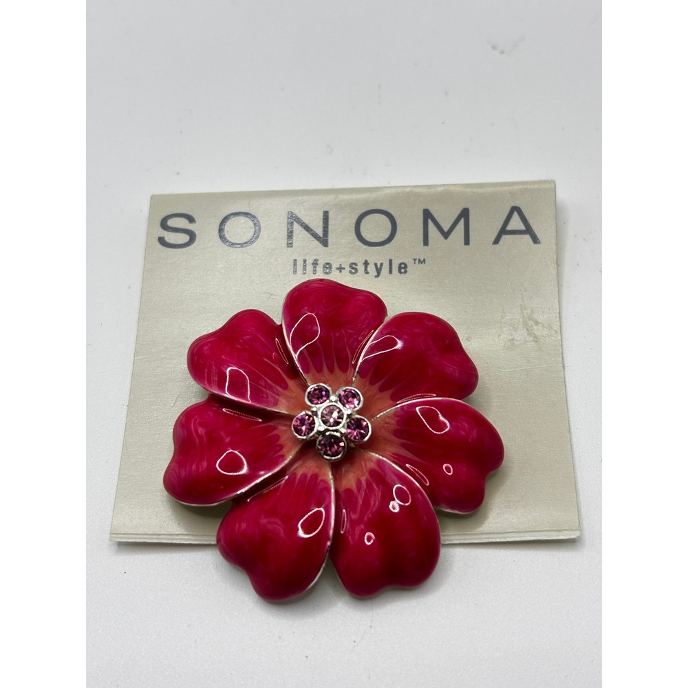 Sonoma Flower‎ Brooch Womens OS Pink Enamel Rhinestone Floral Pin Accessory